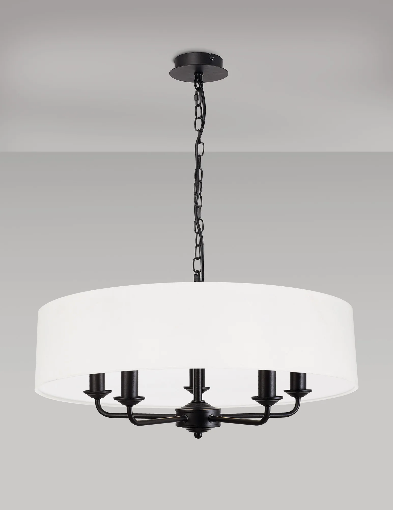 Banyan 60cm 5 Light Pendant Matt Black, White DK1008  Deco Banyan MB WH